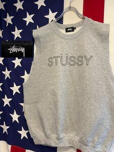 ★STUSSY★ステューシー★スウェット★トレーナー★カットオフ★ノースリーブ★プリント★ビッグロゴ★裏起毛★グレー★Mサイズ★