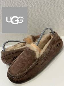 ★UGG★アグ★ANSLEY★アンスレー★3312★シープスキン★スエード★ロゴ★モカシン★スリッポン★ブラウン★茶色★US7★24.0cm★