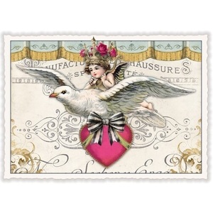 鳩 と 天使 ドイツ 製 ポストカード ラメ グリーティングカード 絵はがき アンティーク調 ハト パタミン