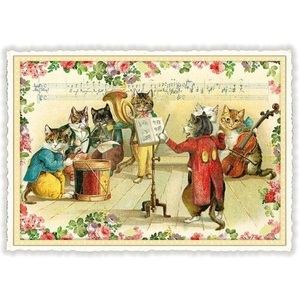ミュージカルキャット コンサート ドイツ 製 ポストカード 猫 ラメ グリーティングカード 絵はがき ねこ 雑貨 パタミン