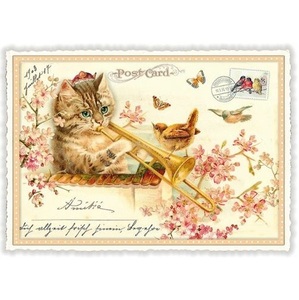  musical cat trombone Germany made postcard kiji tiger cat lame greeting card picture postcard .. miscellaneous goods patamin