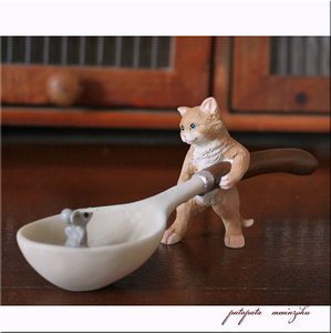 スプーン猫とねずみ 置物 オブジェ ネコ ねこ ねずみ キャット ネコ パタミン インテリア スプーン