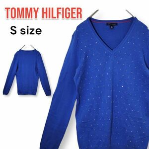 TOMMY HILFIGER トミーヒルフィガー ニット フラッグロゴ セーター 青系 ブルー系 Sサイズ キラキラ スパンコール ビーズ レディース
