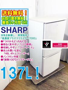 送料無料★極上美品 中古★SHARP 137L「つけかえどっちもドア」「プラズマクラスター」搭載 2ドア 冷蔵庫【SJ-PD14B-C】CNY1