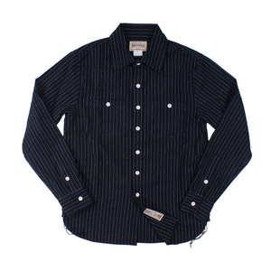 ヴィンテージ ワーク コットンピンストライプデニム長袖シャツ　ダンガリーアメカジ レトロwork shirt　ＸＳ～XL 紺