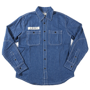 ヴィンテージ ワーク コットンピンストライプデニム長袖シャツ　ダンガリーアメカジ レトロwork shirt　Ｓ～XL ネイビー