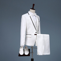 新品 上質 2点セット ホワイト(白)+黒ライン 2色の展開スーツ メンズ スーツセット タキシード上着 ズボンS~2XL演奏会舞台衣装 黒_画像5