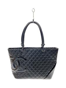 CHANEL◆カンボンライン/マトラッセラージトートバッグ/ビッグココマーク/レザー/BLK/※内側汚れ有