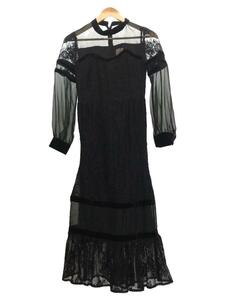 AMERI◆SHEER LACE DRESS/ワンピース/FREE/ポリエステル/BLK/無地