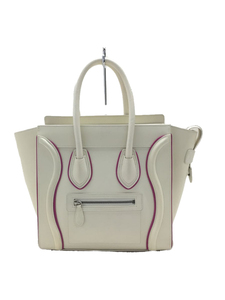 CELINE◆ラゲージマイクロショッパー/ハンドバッグ/トート/レザー/WHT/無地/中古