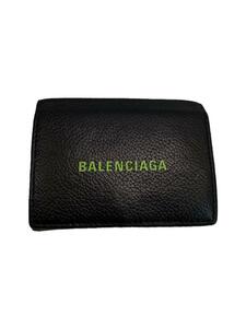 BALENCIAGA◆3つ折り財布/レザー/BLK/無地/メンズ/ダメージ有