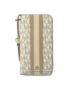 MICHAEL KORS◆iPhoneケース/iPhone15 Pro/レザー/WHT/レディース/角ハガレ有