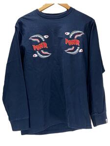 A BATHING APE◆Shark Ponr L/S tee/シャークプリント長袖Tシャツ/M/コットン/NVY