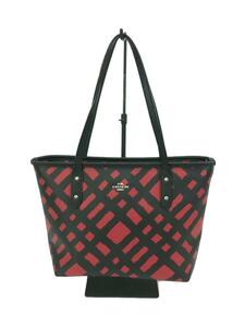 COACH◆トートバッグ/レザー/BLK/RED/総柄