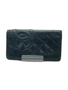 CHANEL◆カンボンライン/長財布/マトラッセ/レザー/BLK/レディース