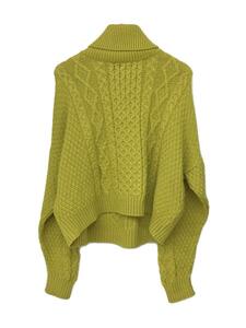 Oldderby Knitwear◆ハイネックアランケーブルニット/セーター(厚手)/M/ウール/YLW/無地/