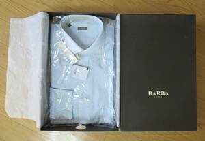 未使用 ナポリ BARBA バルバ ドレスシャツ BLACK LABEL サックスブルー セミワイド 