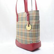 1円~【未使用級】BURBERRY Burberrysバーバリー ノバチェック トートバッグ ハンドバッグ ロゴ チャーム キャンバス レザー レッド_画像3