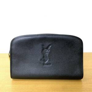 【1円〜】美品 YVESSAINTLAURENT イヴサンローラン クラッチバッグ レザー 黒 ブラック YSLロゴ