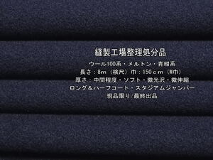 ウール100系 メルトン 中間 ソフト 微光沢 青紺系 8m W巾 コート