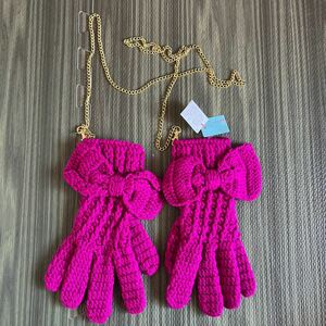 1-6 new goods Lindsay Lynn ji. Narumi ya neck chain attaching knitted glove pink knitting wool. gloves ribbon F Kids child protection against cold 3,360 jpy 