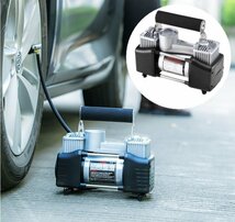 【vaps_4】コンパクト エアーコンプレッサー DC12V 自動車 タイヤ 空気入れ ダブルシリンダー 送込_画像2