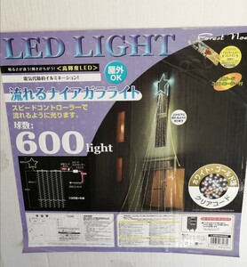 未使用 流れるナイアガラライト 600球 LED ホワイト/ゴールド イルミネーション スピードコントローラー