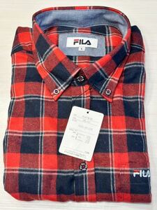 (送料無料)新品未使用品 FILA フィラ メンズ チェック柄 ネルシャツ ◎サイズL 胸囲96〜104㎝ ◎色レッド ◎素材 ポリエステル65%綿30%他