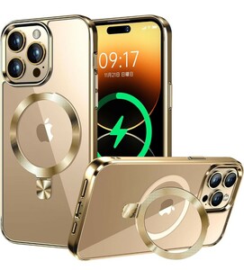 y122510fm CD MagSafeリング・スタンド一体iPhone 15 Pro Max 用 ケース MagSafe対応・隠しスタンド ストラップホール付き ゴールド