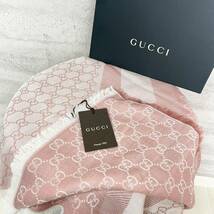 【新品未使用品】GUCCI グッチ　大判ストール　ウール　シルク　GG 総柄　ピンク　リバーシブル　フリンジ_画像1