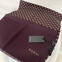 【新品未使用品】GUCCI グッチ　ストール　スカーフ　ウール　 シルク　インターロッキング　GG　ロゴ　総柄　ボルドー　フリンジ_画像1