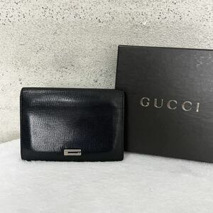 【贅沢品の極み】GUCCI グッチ　カードケース　名刺入れ 　定期入れ　レザー　本革　ブラック　シルバーロゴ