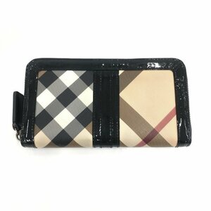 Burberry　バーバリー ノバチェック ラウンドファスナー 長財布 ベージュ/ブラック 箱・袋あり【BLAC3026】