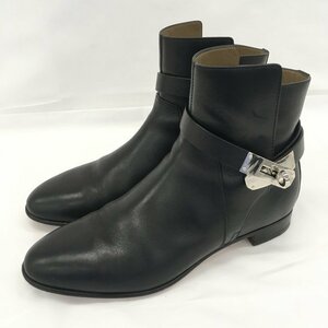 HERMES エルメス ネオ ケリーバックル レザー ショートブーツ 37 ブラック シルバー金具 【BLAG7036】