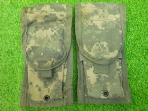 B:人気オススメ！ACUお得!ダブルマガジンポーチ2つセットM4 MAG POUCH MOLLEⅡ DOUBLE サバゲーUSMC沖縄米軍放出♪ミリタリーコスプレ