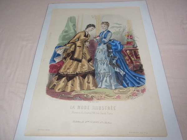美品希少1874年(明治7年)銅版画■フランス ファッション誌『La Mode illustree（ラ・モード・イリュストレ）』No.44 ファッションプレート