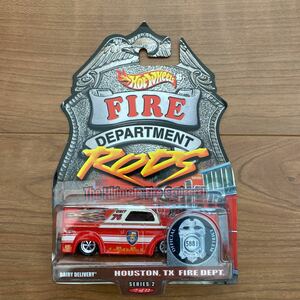 2000 未開封 Hot Wheels ホットウィール Dairy Delivery バン Houston TX FIRE RODS FIRE DEPARTMENT 消防 アメリカ カスタム ミニカー