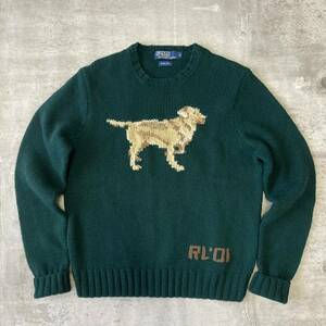 1円 00s Polo by Ralph Lauren DOG HANDKNIT ラルフローレン　犬　イヌ　ドッグ　ハンドニット　セーター　希少モデル　グリーン　緑　M