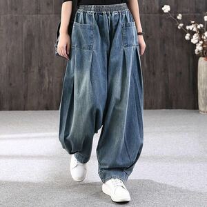  jeans lady's Denim easy wide pants casual plain spring autumn LPCA008(M-3XL)