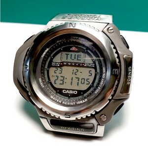 カシオ プロトレック PRT-1400 CASIO PRO TREK 電池&金属ベルト(社外)新品 稼働品 メンテナンス済 トリプルセンサー搭載 10気圧防水 送料込