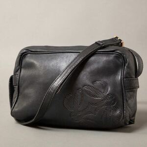 【極美品】一スタ LOEWE ロエベ ショルダーバッグ ハンドバッグ スクエア型 クロスボディ レザー ブラック アナグラム レディース 70-1