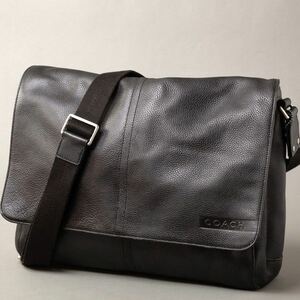 【美品】一スタ COACH コーチ ショルダーバッグ メッセンジャーバッグ 斜め掛けショルダー レザー キャンバス ブラック メンズ レディース