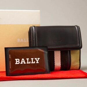 ★極美品★一スタ BALLY バリー 三つ折り財布 ミニ財布 コンパクトウォレット キャンバス レザー ブラック カーキ レディース メンズ