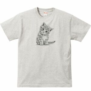 子猫（デッサン風 子ネコ）/半袖Ｔシャツ/メンズM/杢・新品・メール便 送料無料