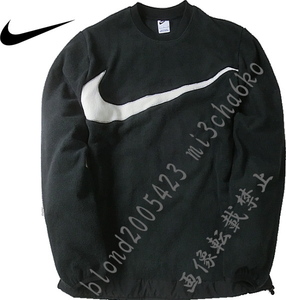 ■新品【NIKE】ナイキ ゴルフに最適 フリース保温 前面BIGロゴ スウェット クルーネックトレーナー■BK/2XL