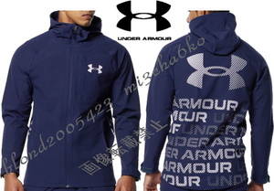 ■新品【UNDER ARMOUR】アンダーアーマーSTORM耐久撥水 裏起毛保温 背面BIGロゴ高機能ジャケット■NV/L