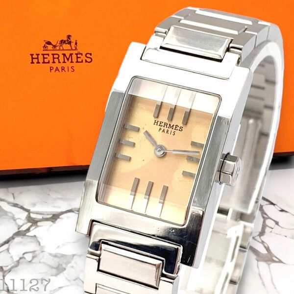 正規品 エルメス/HERMES タンデム TA1.210 ピンクフェイス QZ レディース腕時計 シルバー 銀 レザー 純正ベルト