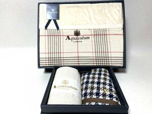 Aquascutum アクアスキュータム 3点セット ガーゼリバーシブル毛布(140x200cm)＆フェイスタオル2枚 未使用