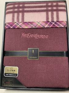 YSL イヴサンローラン ウール毛布(リバーシブル) 140x200cm 毛100％ 泰道リビング 未使用