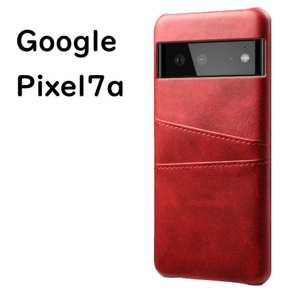 Google Pixel 7a ケース レッド レザー カード収納ポケット